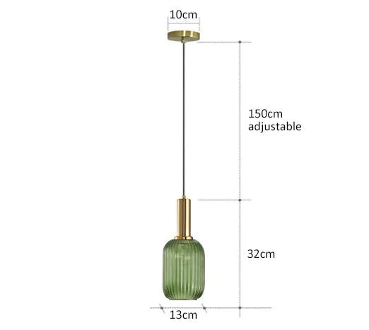 Suspension 3 Lampes Verre Ambré et Laiton - Vert G 13cm