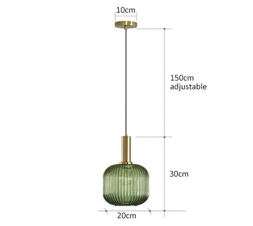 Suspension 3 Lampes Verre Ambré et Laiton - Vert G 20cm