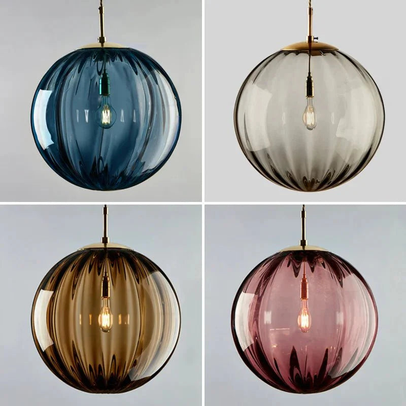 Suspension LED Boule en Verre Coloré - Gris