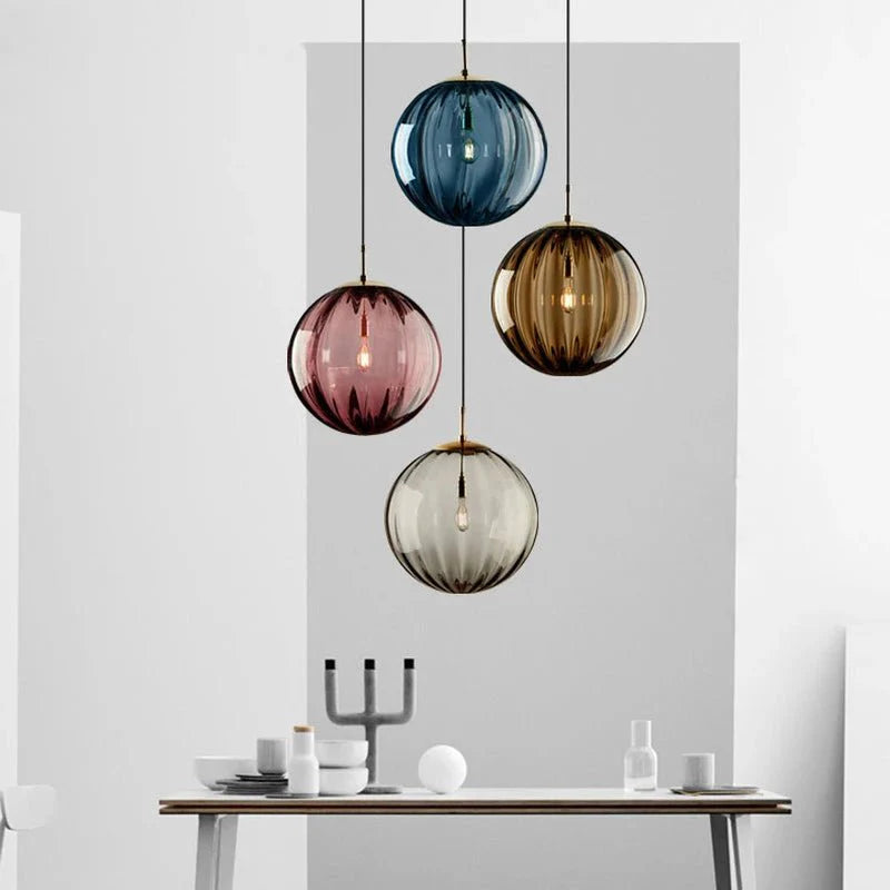 Suspension LED Boule en Verre Coloré - Gris