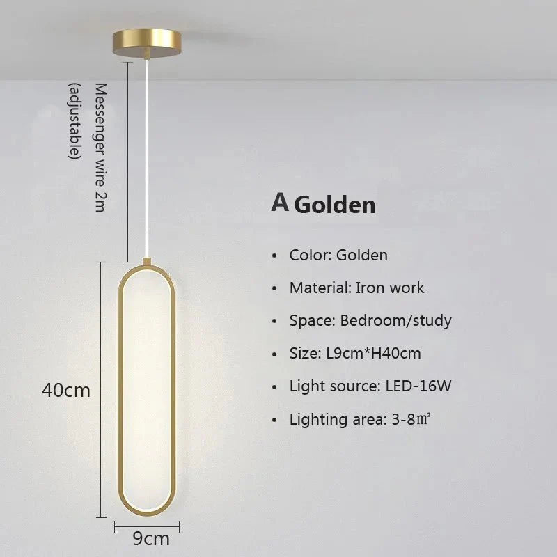 Suspension LED Minimaliste Ovale Noire Design - Dorée 1 Tête