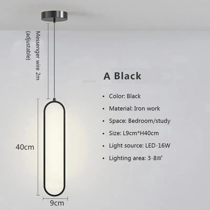 Suspension LED Minimaliste Ovale Noire Design - Dorée 1 Tête