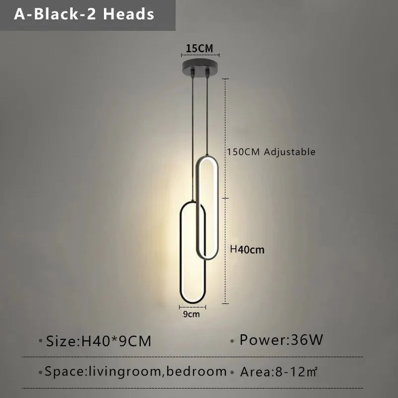 Suspension LED Minimaliste Ovale Noire Design - Dorée 2 Têtes