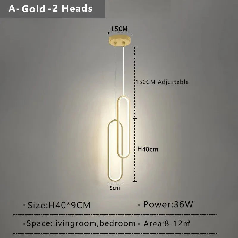 Suspension LED Minimaliste Ovale Noire Design - Dorée 2 Têtes