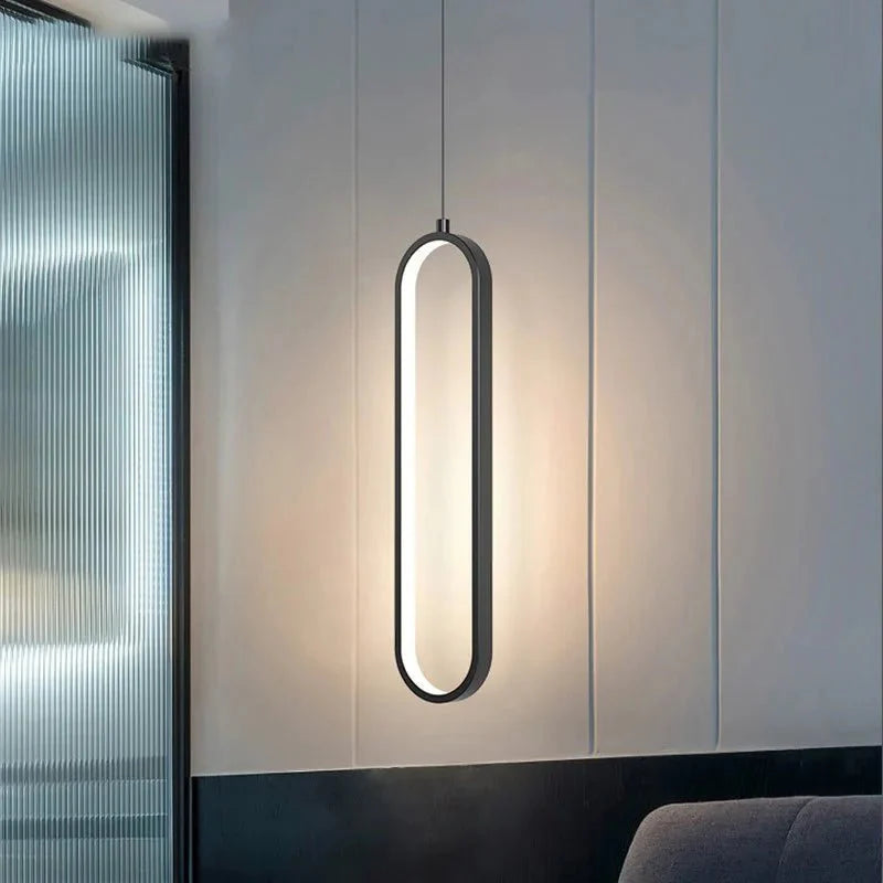 Suspension LED Minimaliste Ovale Noire Design - Noir 1 Tête