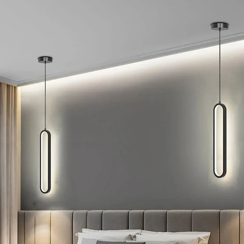 Suspension LED Minimaliste Ovale Noire Design - Noir 2 Têtes