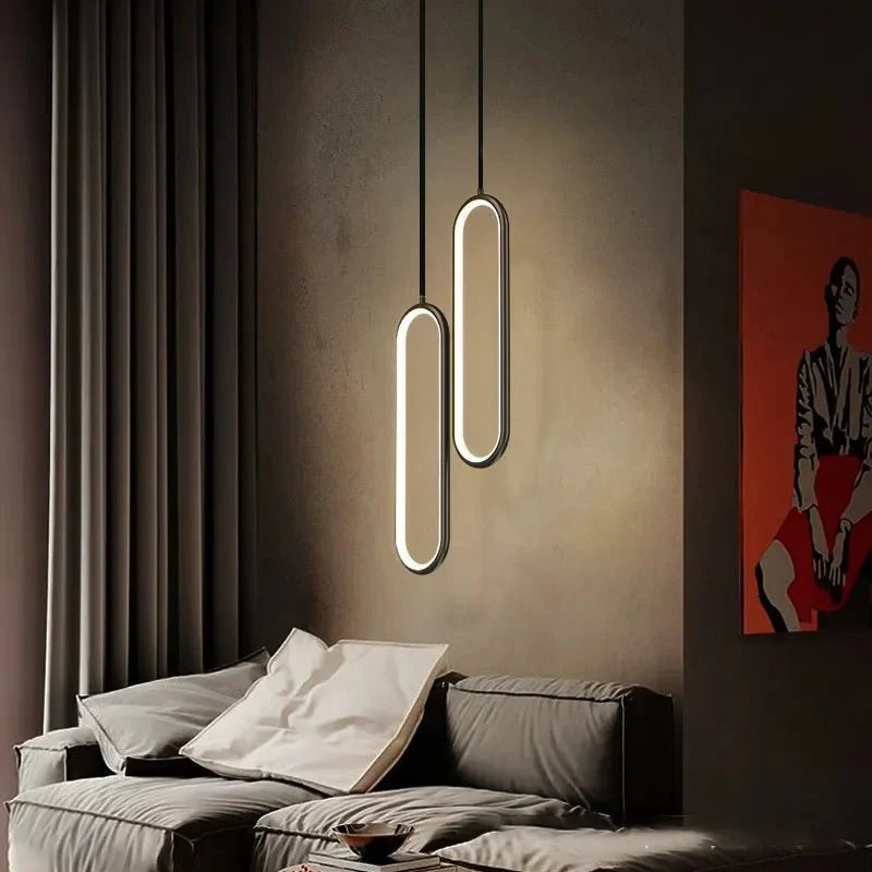 Suspension LED Minimaliste Ovale Noire Design - Noir 2 Têtes