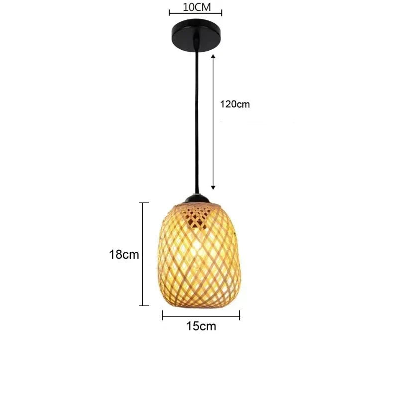Suspension Luminaire Bohème en Bambou et Rotin Tressé - 15cm - H