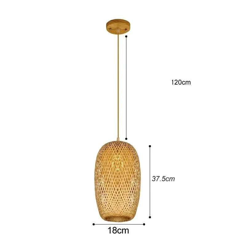 Suspension Luminaire Bohème en Bambou et Rotin Tressé - 18cm - M