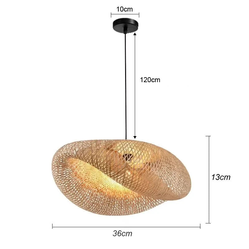 Suspension Luminaire Bohème en Bambou et Rotin Tressé - 36cm - H
