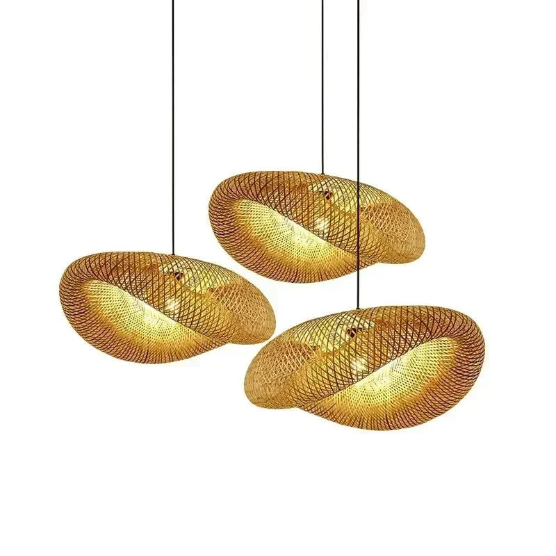 Suspension Luminaire Bohème en Bambou et Rotin Tressé - 36cm - M