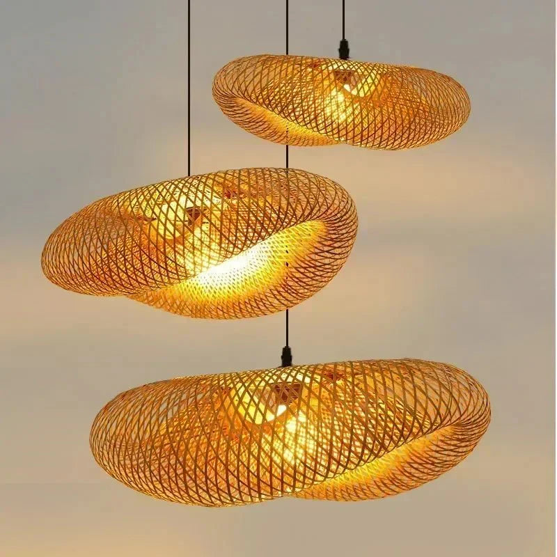 Suspension Luminaire Bohème en Bambou et Rotin Tressé - 36cm - M