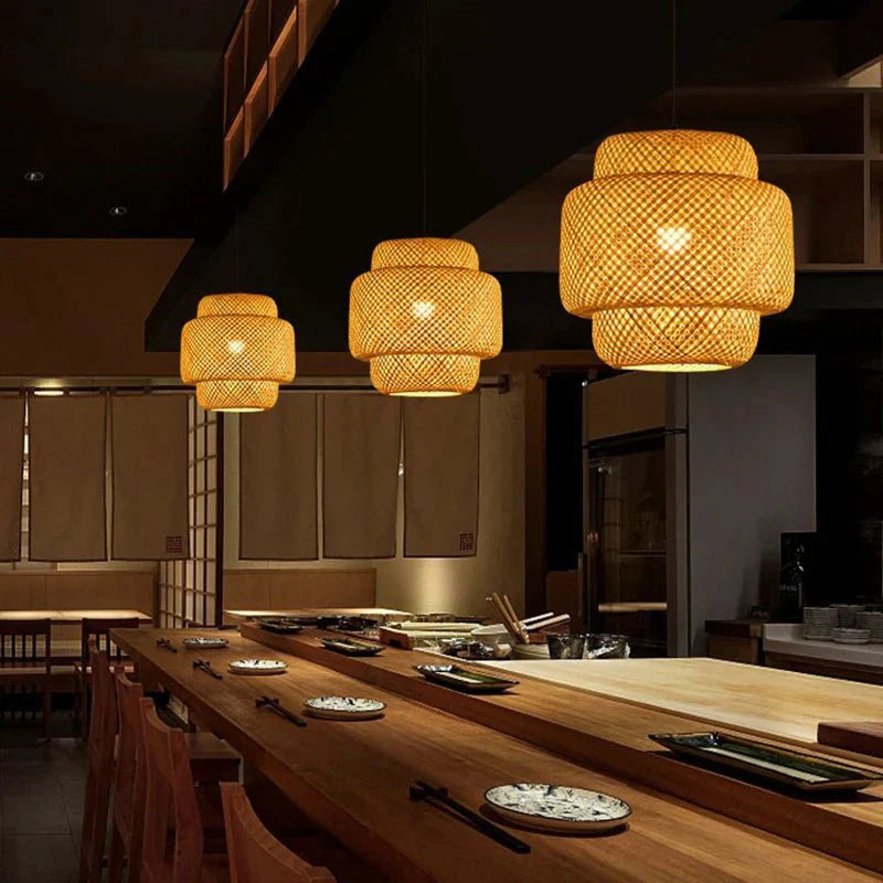 Suspension Luminaire en Bambou Tressé - A