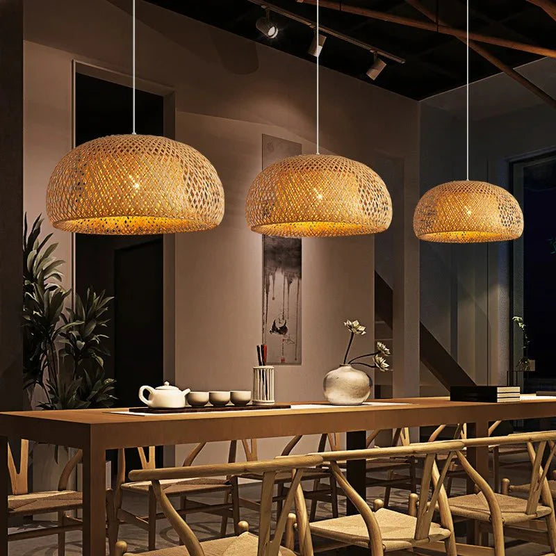 Suspension Luminaire en Bambou Tressé - A