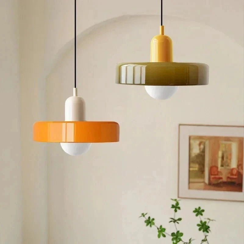 Suspension Luminaire en Verre Coloré Style Bauhaus - Orange 1