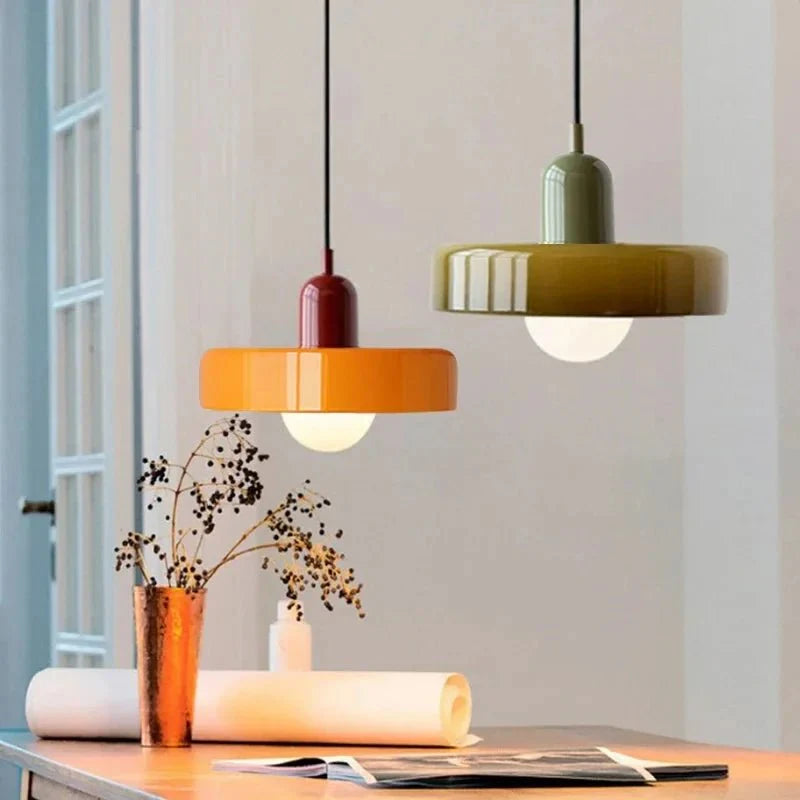Suspension Luminaire en Verre Coloré Style Bauhaus - Orange 1