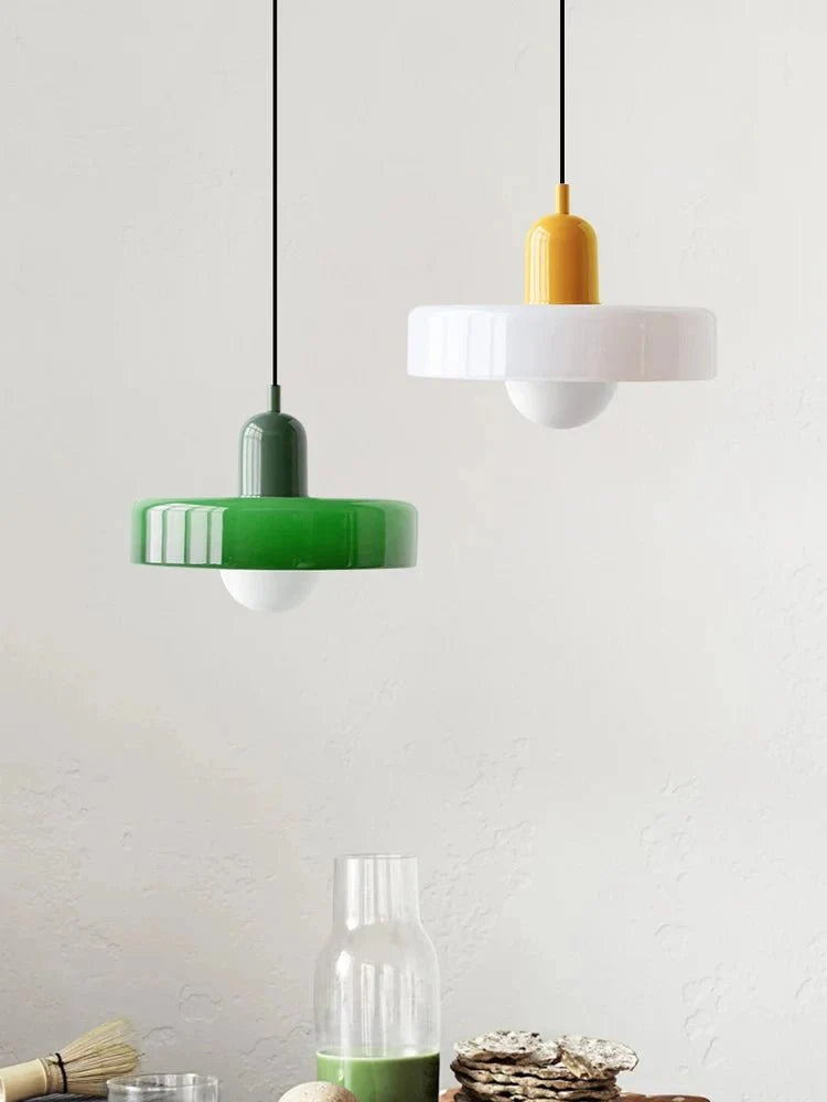 Suspension Luminaire en Verre Coloré Style Bauhaus - Orange 1