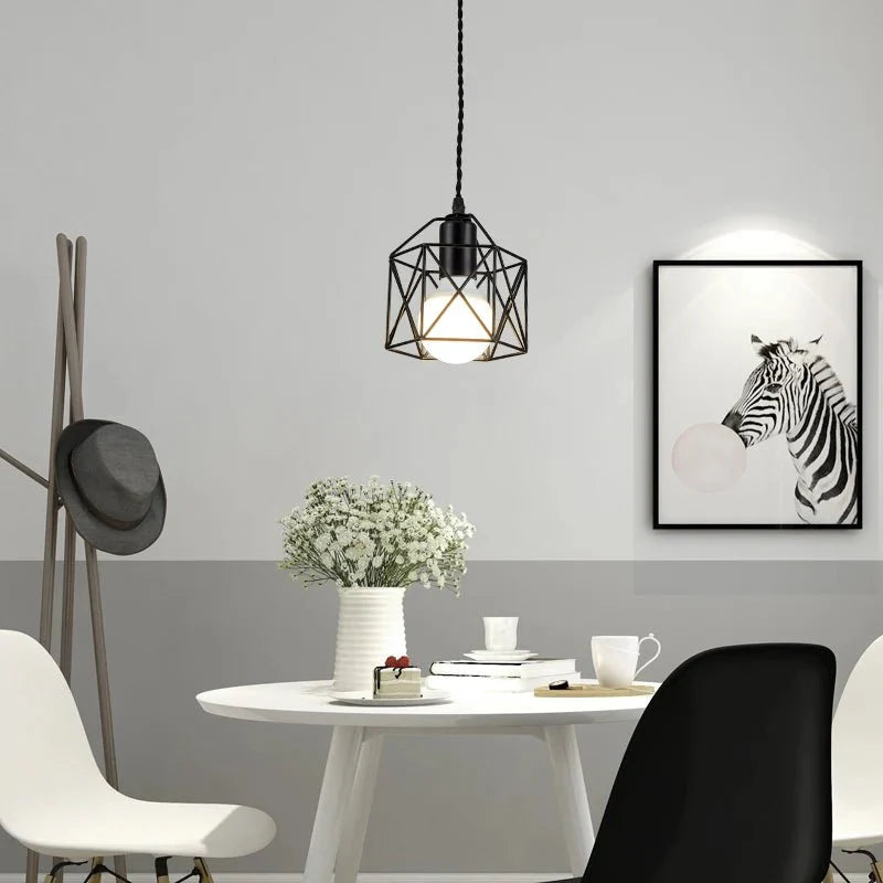Suspension Luminaire Géométrique en Métal Doré Style Industriel - Noir