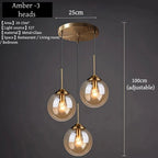 Suspension Luminaire Globe Verre Fumé et Laiton Vintage - Ambre - 3 têtes