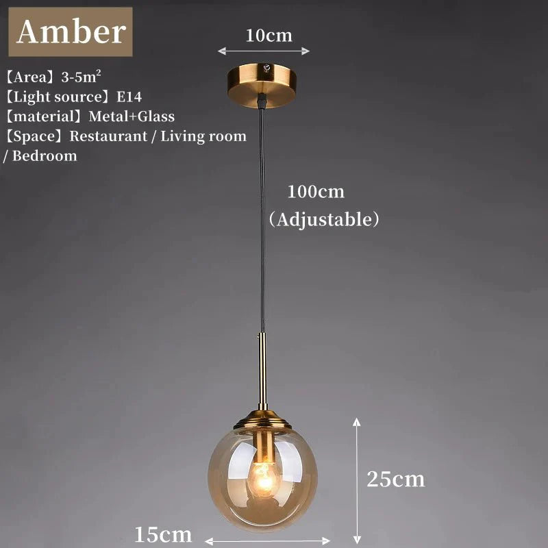 Suspension Luminaire Globe Verre Fumé et Laiton Vintage - Ambre