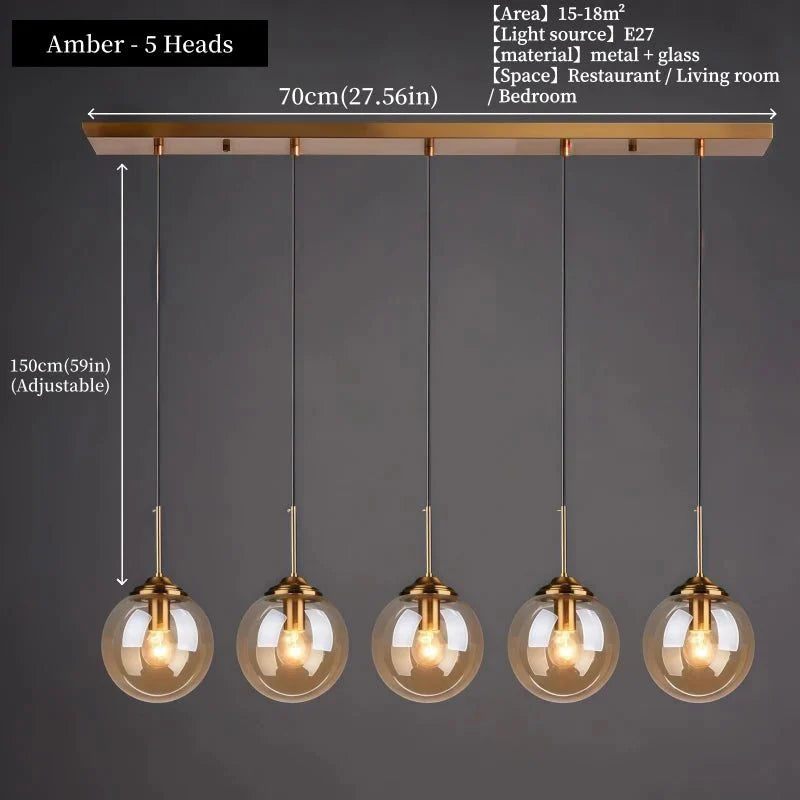 Suspension Luminaire Globe Verre Fumé et Laiton Vintage - Ambre - 5 têtes 1