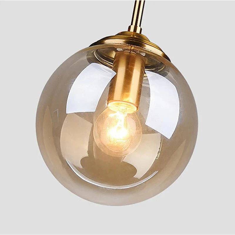 Suspension Luminaire Globe Verre Fumé et Laiton Vintage - Ambre - 5 têtes