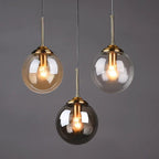 Suspension Luminaire Globe Verre Fumé et Laiton Vintage - Ambre - 5 têtes
