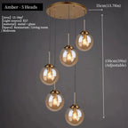 Suspension Luminaire Globe Verre Fumé et Laiton Vintage - Ambre - 5 têtes