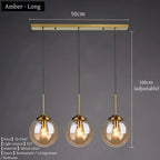 Suspension Luminaire Globe Verre Fumé et Laiton Vintage - Ambre - Long