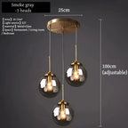 Suspension Luminaire Globe Verre Fumé et Laiton Vintage - Gris Fumée - 3 têtes