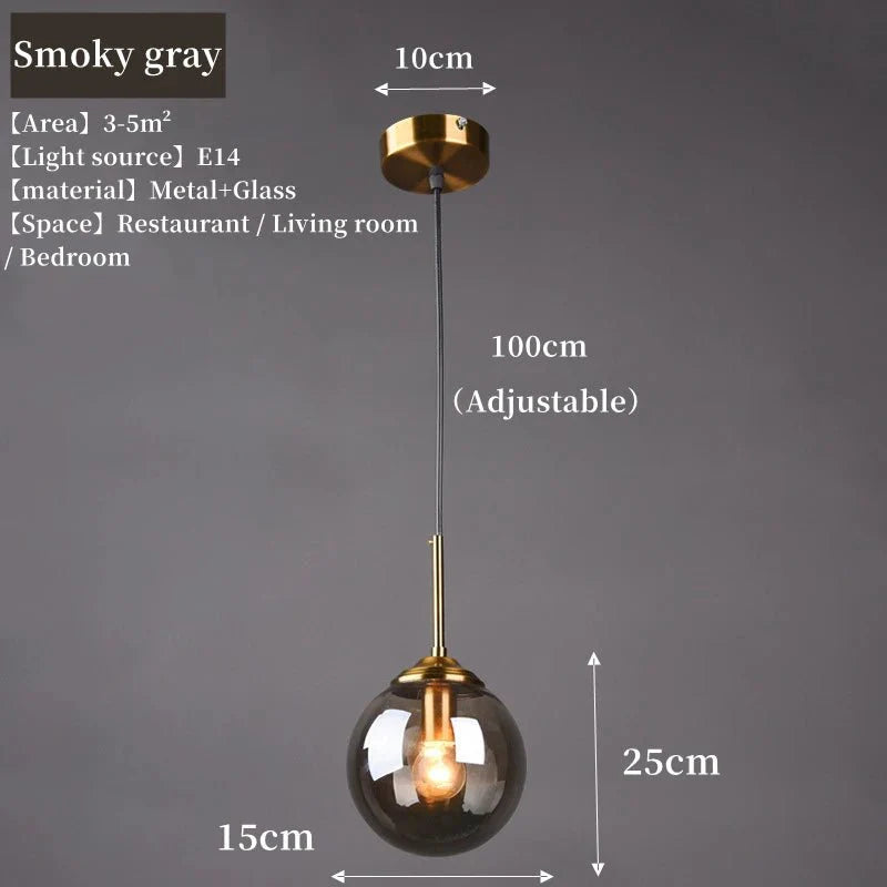 Suspension Luminaire Globe Verre Fumé et Laiton Vintage - Gris Fumée