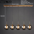 Suspension Luminaire Globe Verre Fumé et Laiton Vintage - Gris Fumée - 5 têtes 1