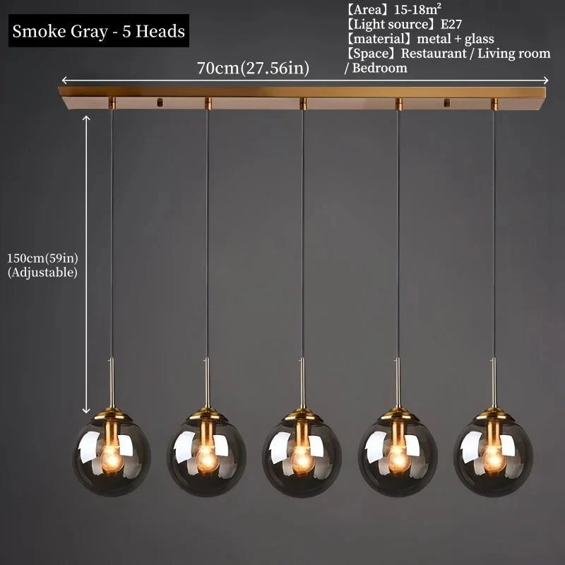 Suspension Luminaire Globe Verre Fumé et Laiton Vintage - Gris Fumée - 5 têtes 1
