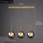 Suspension Luminaire Globe Verre Fumé et Laiton Vintage - Gris Fumée - Long