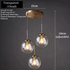 Suspension Luminaire Globe Verre Fumé et Laiton Vintage - Transparent - 3 têtes