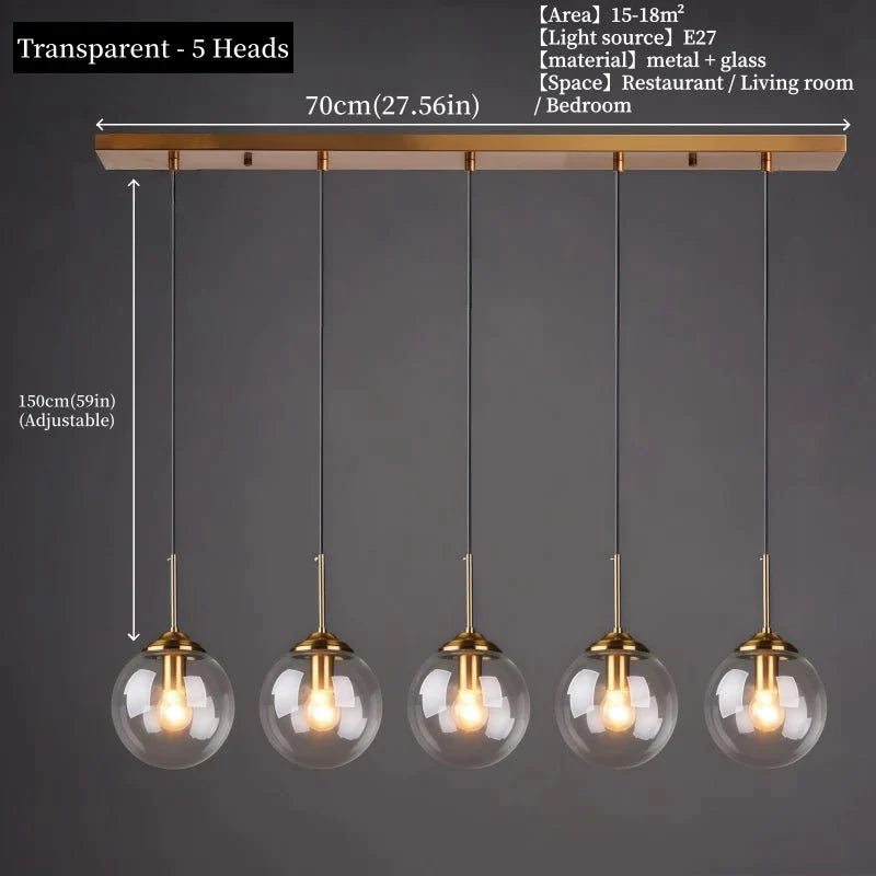 Suspension Luminaire Globe Verre Fumé et Laiton Vintage - Transparent - 5 têtes 1