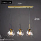 Suspension Luminaire Globe Verre Fumé et Laiton Vintage - Transparent - Long