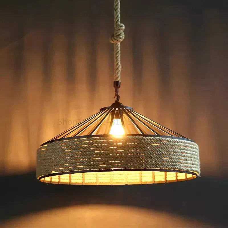 Suspension Luminaire Métal et Corde de Chanvre -