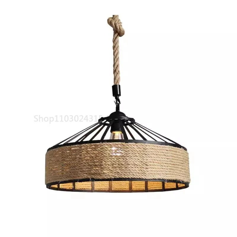 Suspension Luminaire Métal et Corde de Chanvre -