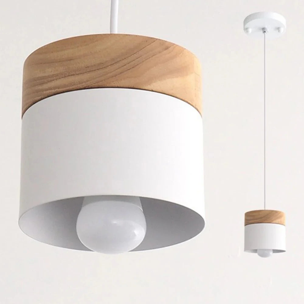 Suspension Luminaire Scandinave Bois et Métal Couleurs Pastel - Blanc