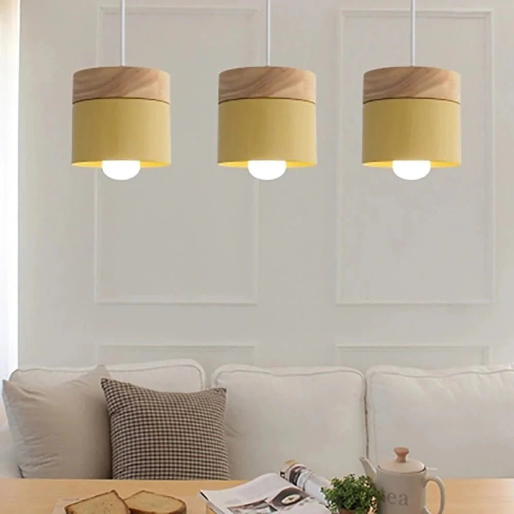 Suspension Luminaire Scandinave Bois et Métal Couleurs Pastel - Gris