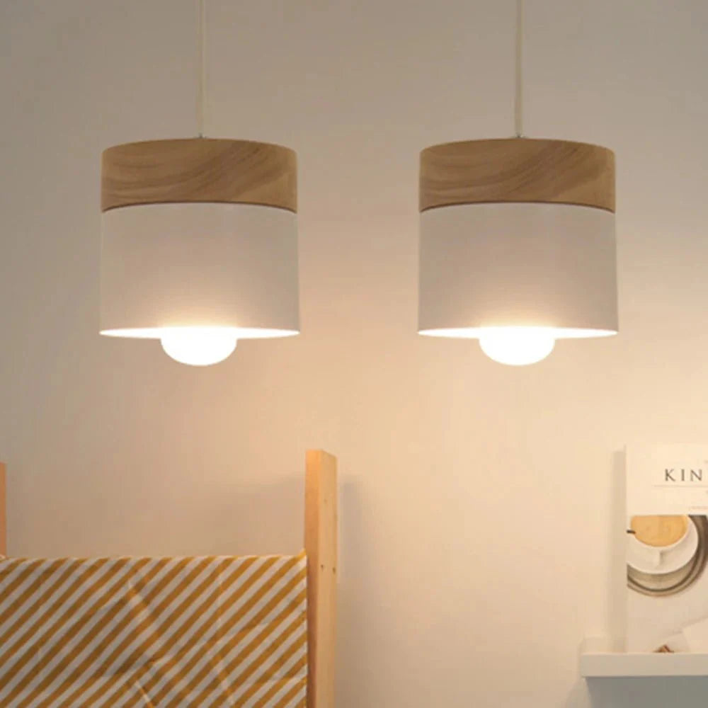 Suspension Luminaire Scandinave Bois et Métal Couleurs Pastel - Gris