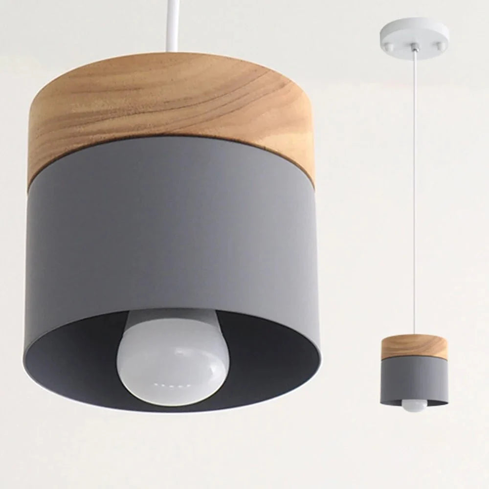 Suspension Luminaire Scandinave Bois et Métal Couleurs Pastel - Gris