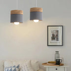 Suspension Luminaire Scandinave Bois et Métal Couleurs Pastel - Gris