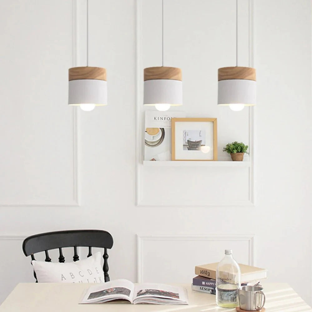 Suspension Luminaire Scandinave Bois et Métal Couleurs Pastel - Gris