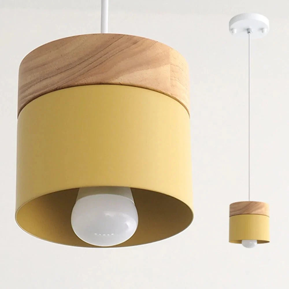 Suspension Luminaire Scandinave Bois et Métal Couleurs Pastel - Jaune