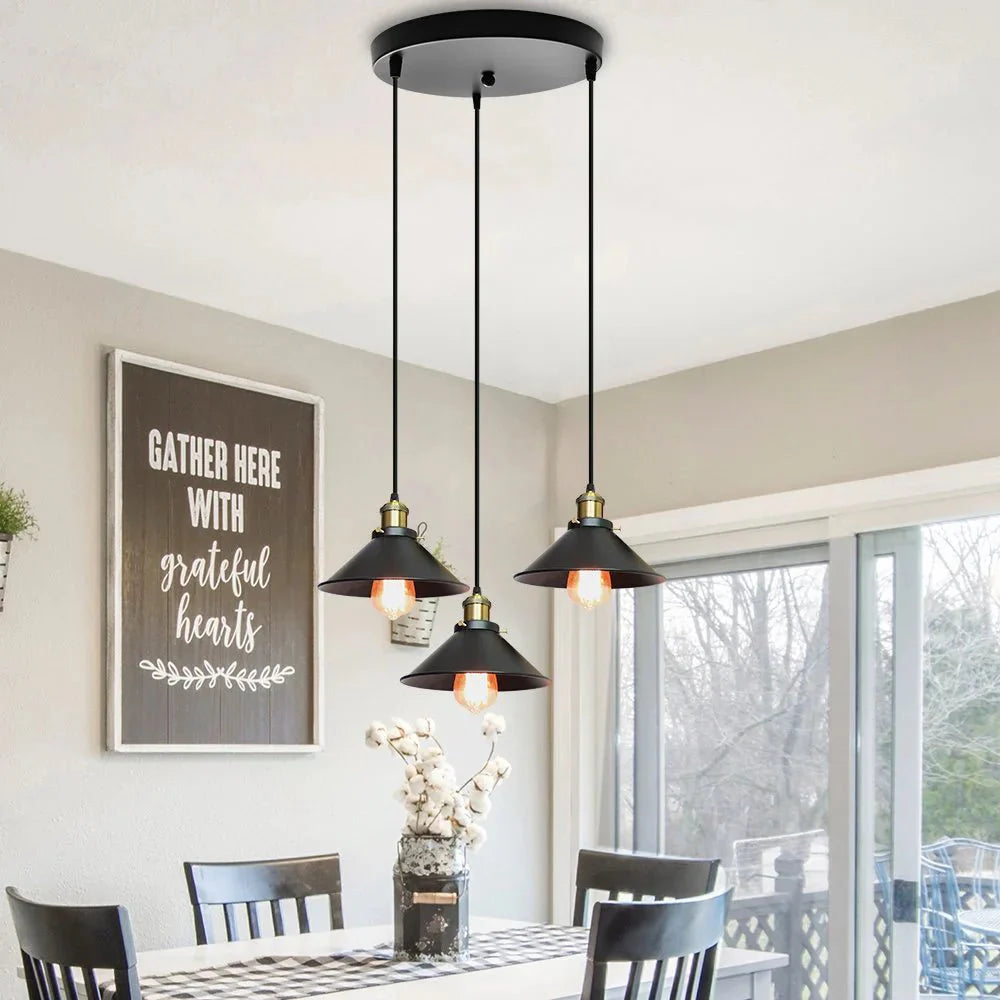 Suspension Luminaire Style Industrielle en Métal Noir - A