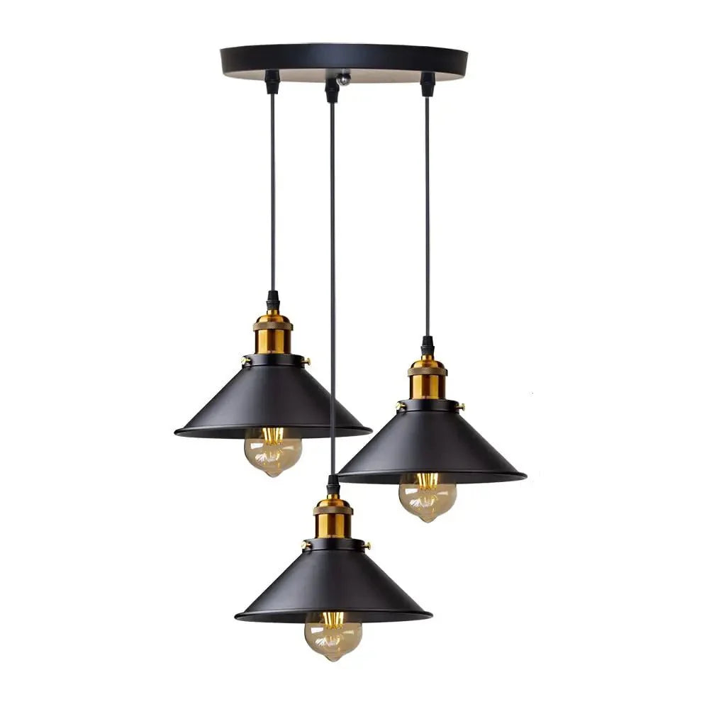 Suspension Luminaire Style Industrielle Noire 3 Lampes -