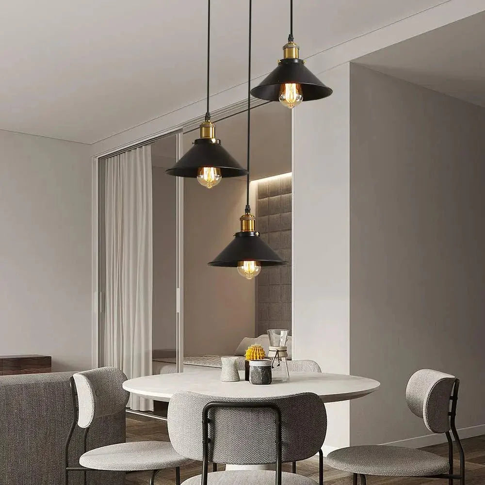 Suspension Luminaire Style Industrielle Noire 3 Lampes -