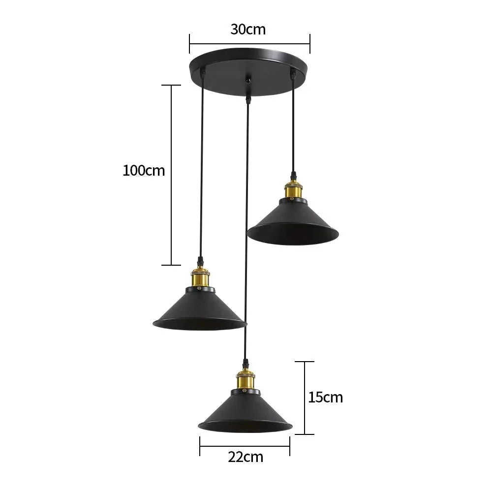 Suspension Luminaire Style Industrielle Noire 3 Lampes -